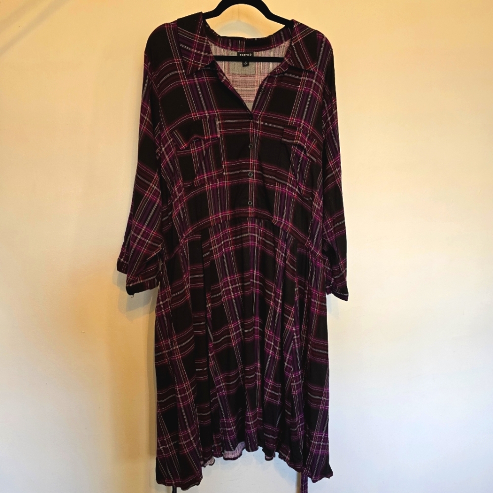 Torrid Purple Plaid Mini Challis Button Front Shirt Dress size 5 (5x)